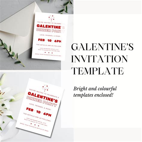 Galentine S Day Dinner Party Invitation Editable Canva Template In Red