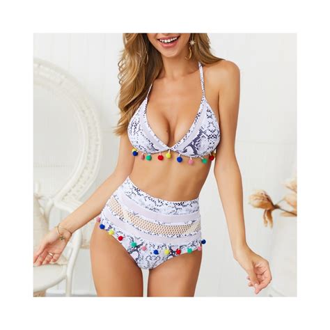 Sexy Bikini Wysokie W Talii Boho Stroje K Pielowe Kobiety Fr Dzle