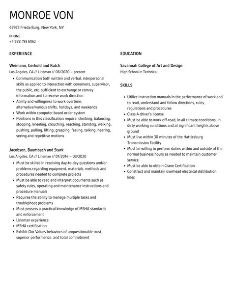Lineman Resume Samples | Velvet Jobs