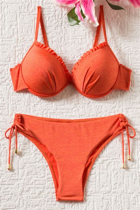 Μαγιό Set Bikini με βολάν πορτοκαλί Owtwo