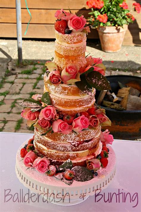 Naked Cake With Roses Cake By Ballderdash Bunting CakesDecor