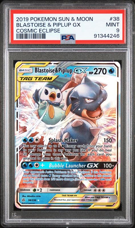 Pokemon Sun Moon Cosmic Eclipse Blastoise Piplup Gx Psa