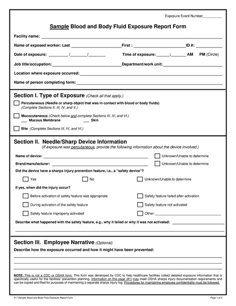 Mas Week Exposure Report Form Sample Blood And Body Fluid