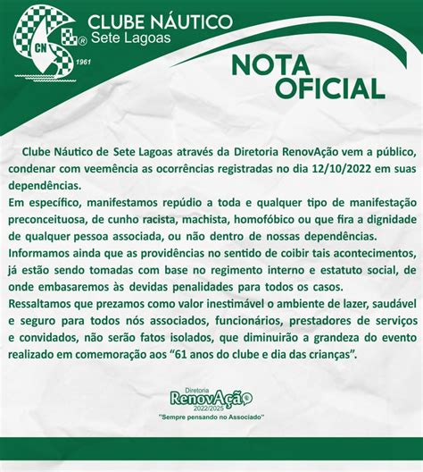 Clube Náutico de Sete Lagoas Nota oficial