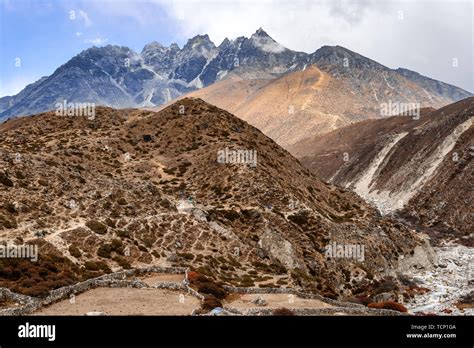 View At The Scenic Valley And Himalayan Mountains Peaks On The Everest