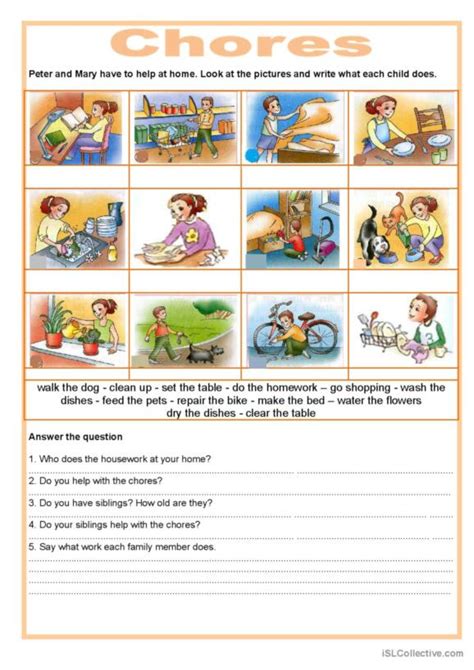 167 Chores English Esl Worksheets Pdf And Doc