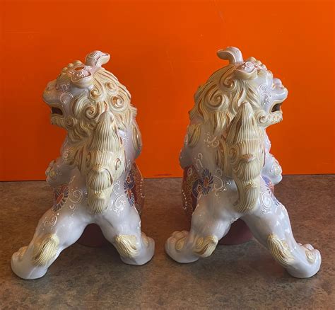 Pair Of Mid Century Ceramic Polychrome Foo Dogs For Sale At 1stdibs