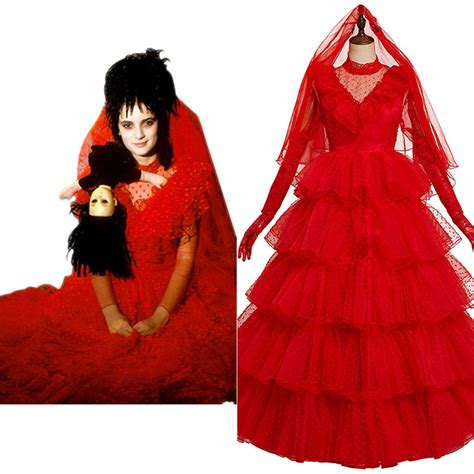 Cosplay Costume Lydia Red Wedding Dress Movie Lydia Deetz Mermaidcosplay