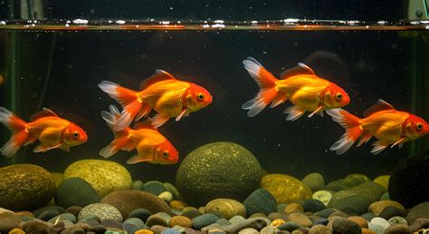 Stunning Aquarium Scene Five Vibrant Orange Goldfish Gracefully Swim