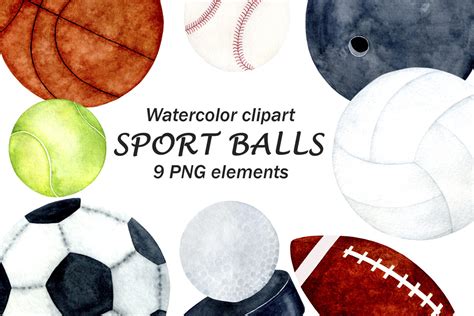 Watercolor Sports Balls Illustration Par Art Studio By Sandy Creative