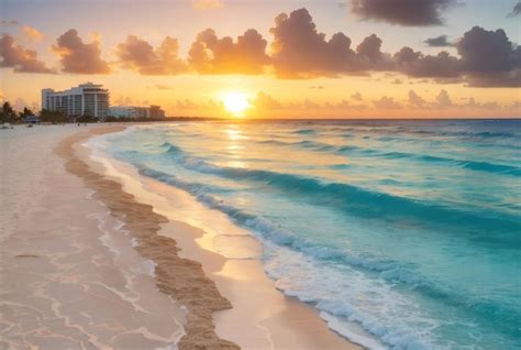 Premium Ai Image Sunrise Over Beach In Cancun