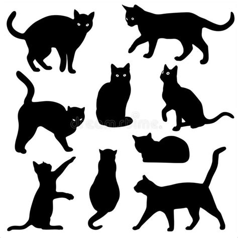 Cat Silhouette Vector Set Isolated on White Background Stock Vector ...