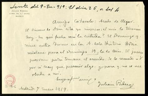 Carta de Julián Ribera a Emilio Cotarelo en la que le pide que se fije