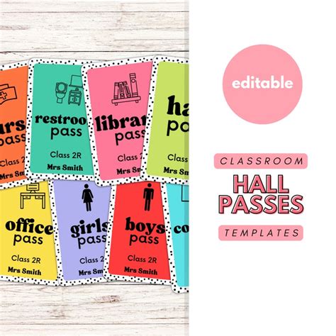 Classroom Hall Pass Canva Templates Passes Bathroom Restroom Office Elementary School High