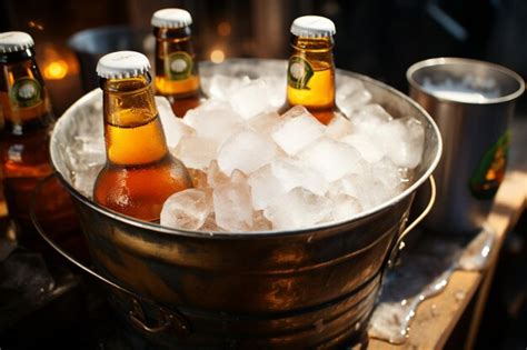 Premium AI Image Refreshing Beer Awaits In Chilled Pail Nestled