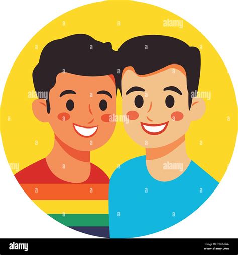 Cheerful Vector Illustration Of Smiling Lgbtq Gay Couple Love Diversity Equality Pride In