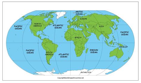 Printable World Map With Oceans Names | World Map With Countries