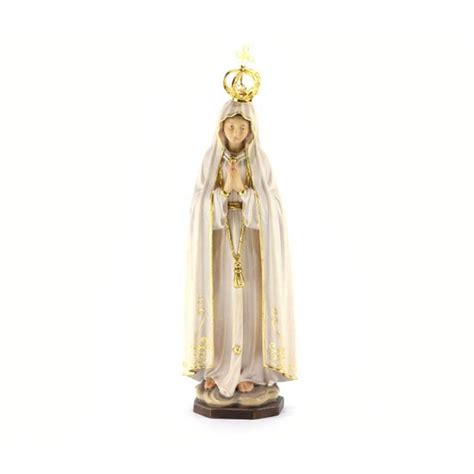 Statua Madonna Di Fatima In Legno Con Corona Metallo Cm