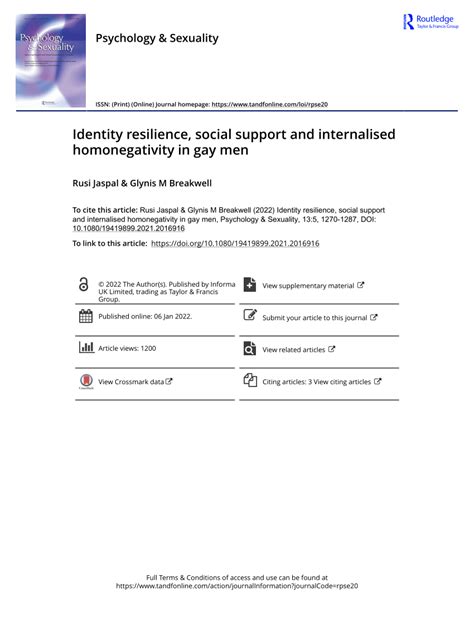 PDF Identity Resilience Social Support And Internalized Homonegativity In Gay Men
