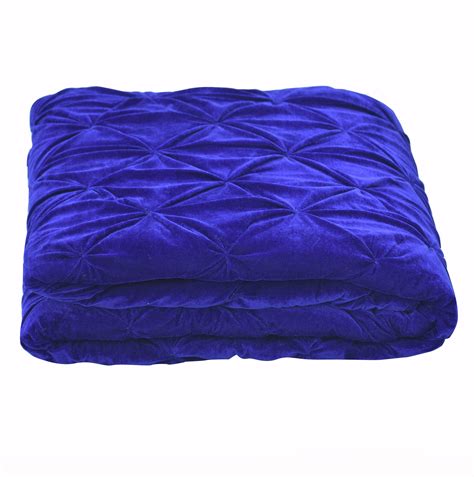 Royal Blue Velvet Pompom Quilt King Throw Blanket Velvet Comforter