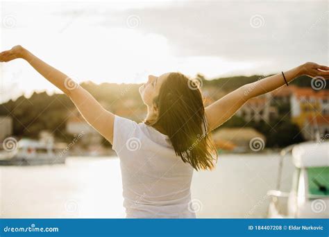 Young Happy Woman Dancing Under The Sunhappinesscarefree Female