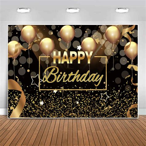 Sensfun Happy Birthday Party Backdrop Banner Black Gold Balloons Glitter Bokeh Spots Men Women