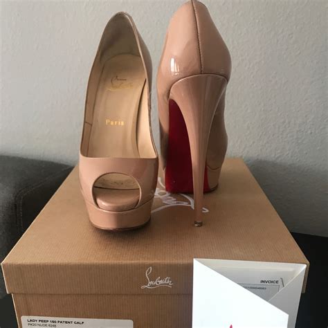 Christian Louboutin Lady Peep Nude Heels Gem