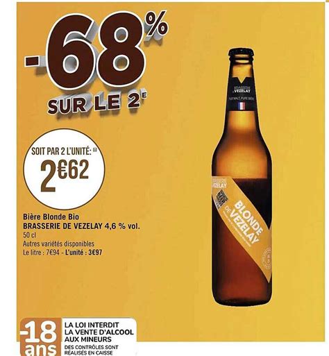 Promo Bière Blonde Bio Brasserie De Vezelay 4 6 Vol chez Géant iCatalogue fr