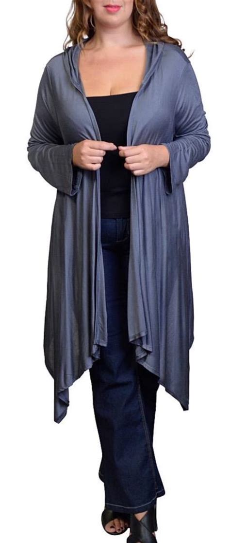 Plus Size 1x 2x 3x Long Duster Cardigan Hoodie Thin Open Front Jacket