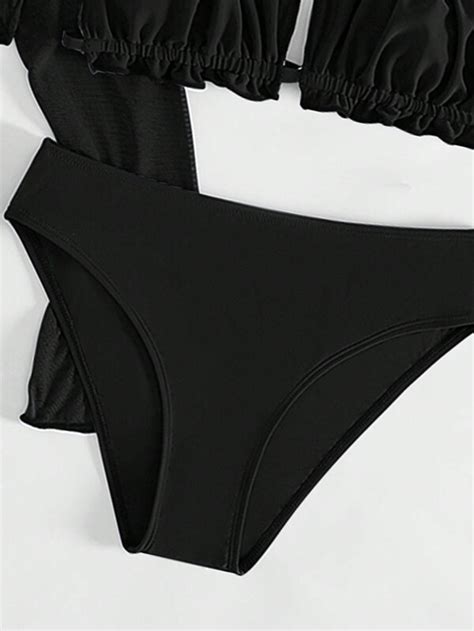 SHEIN Chicas adolescentes Bañador bikini fruncido Falda cover up con top Moda de Mujer