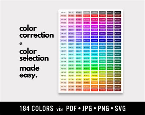 Printable Color Chart With Hex Values - Etsy