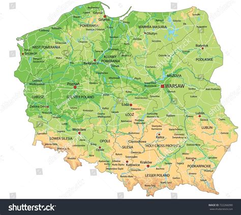 High Detailed Poland Physical Map Labeling Stock Vector (Royalty Free ...