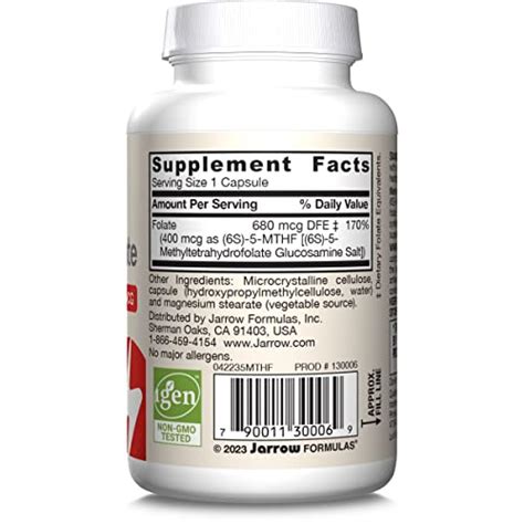 Jarrow Formulas Extra Strength Methyl Folate 400 mcg, Dietary ...