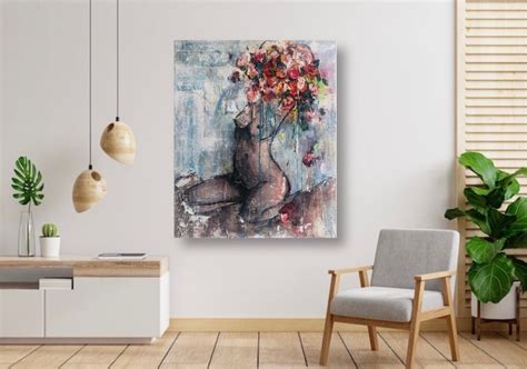 Original Erotic Wall Art Bold Naked Woman Painting Colorful Textured Contemporary Artwork