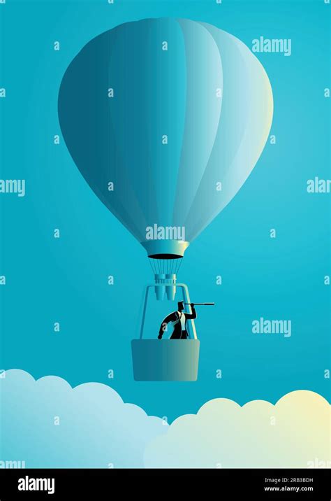 Business Concept Illustration Of A Businessman On Air Balloon Using