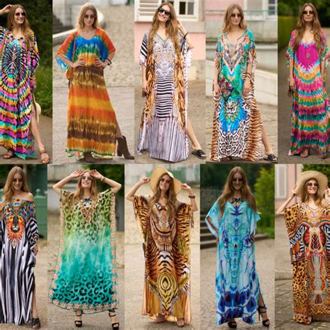 Dn Boho Printing Bikini Cover Up Women Mix Colors Bathing Suit Beach Tunic Kaftan Oversize