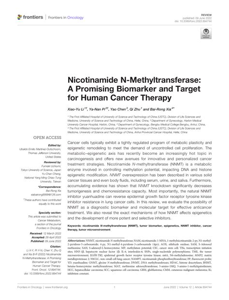 (PDF) Nicotinamide N-Methyltransferase: A Promising Biomarker and ...