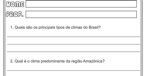 Sugest Es De Atividades Geografia Tipos De Climas Do