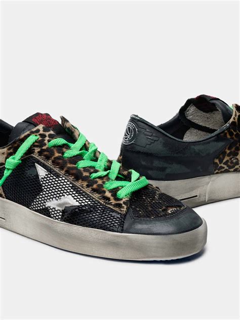 Stardan Leopard Print Stardan Sneakers With Green Laces Golden Goose