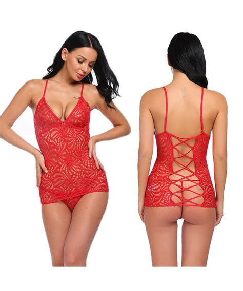 Women Sexy Fishnet Lace Floral Teddy Bodysuit Lingerie Plus Size With G String Red C Cw N