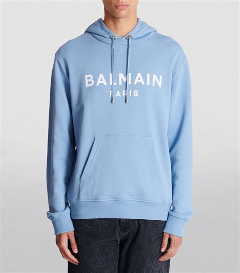 Mens Balmain Blue Logo Hoodie Harrods Uk