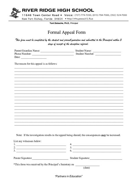 Fillable Online Rrhs Pasco K12 Fl Discipline Appeal Form 20151 Fax