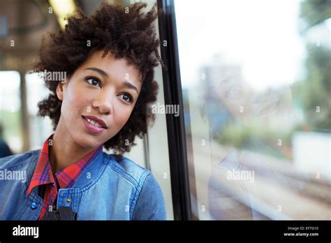 Daydreaming Woman Looking Out Train Window Stock Photo Alamy
