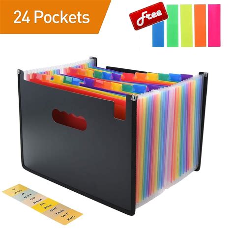 Accordian File Folder Organizer 24 Pockets Expanding Bags With Cover A4 Letter Size Document