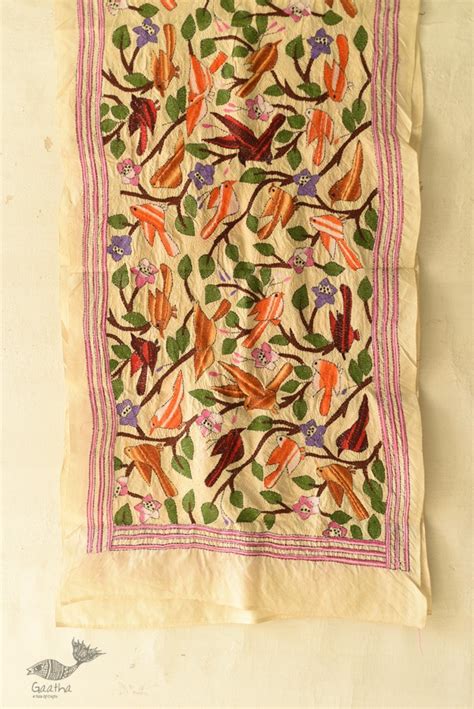 Online Kantha Tussar Silk Stole Embroidered