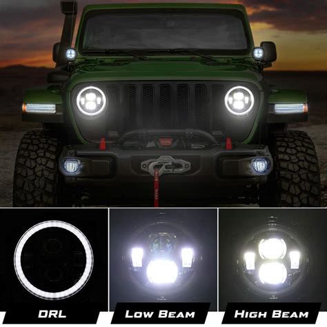 Buy Kiwi Master Inch Round Led Headlights Halo Drl For Jeep Gladiator