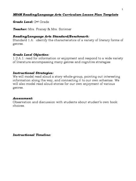 2nd Grade Language Arts Lesson Plans Pdf Lesson Plan Educational