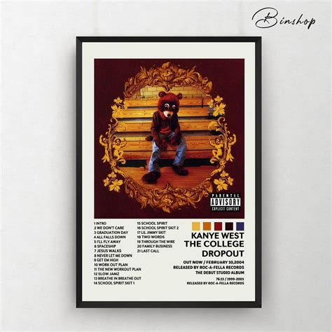 Kanye West The College Dropout Poster Tracklist Album Cover Etsy