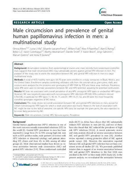 Pdf Male Circumcision And Prevalence Of Genital Human Papillomavirus Infection In Men A