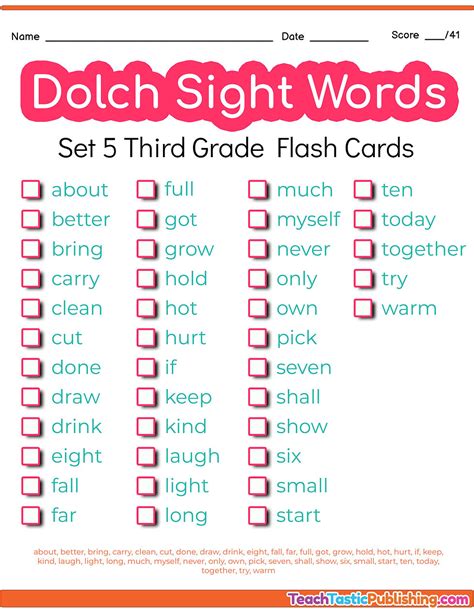 Dolch Third Grade Sight Word List Teachtastic